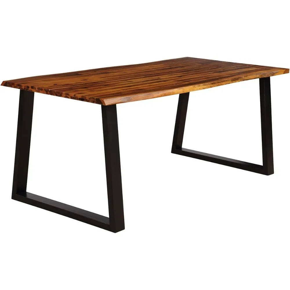 

Rectangular Acacia Wood Dining Table Rustic Indoor & Outdoor Furniture (Rustic Brown&Black)