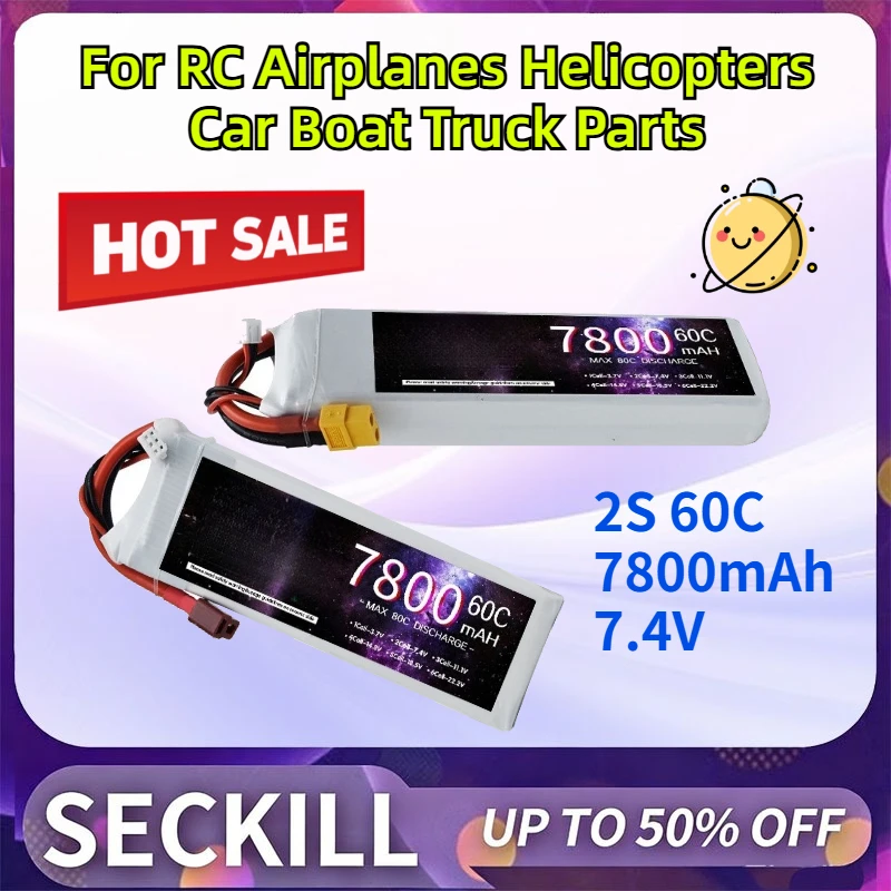 2S 60C 7800mAh 7.4V Lithium Polymer Battery for RC Airplanes Helicopters Car Boat Truck Parts with T XT60 EC5 XT90 TRX Plug