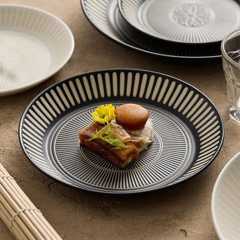 

LH ceramic plate high-end relief depth shallow tableware vegetable plate household