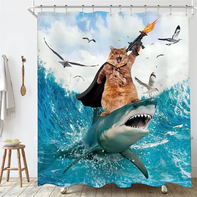 Funny Dog Shower Curtain Diving Dachshund Teal Blue Ocean Nautical Cute Fish Turtle Anchor Coral Kids Bathroom Curtains Decor