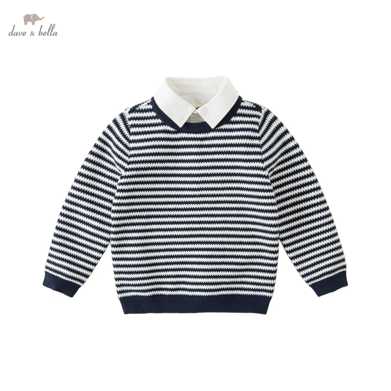 DK4223218  Dave Bella Winter  5Y-13Y Kids Clothes Children Fashion Striped  Sweater Appliques Sweater Boys High Quality Clothes