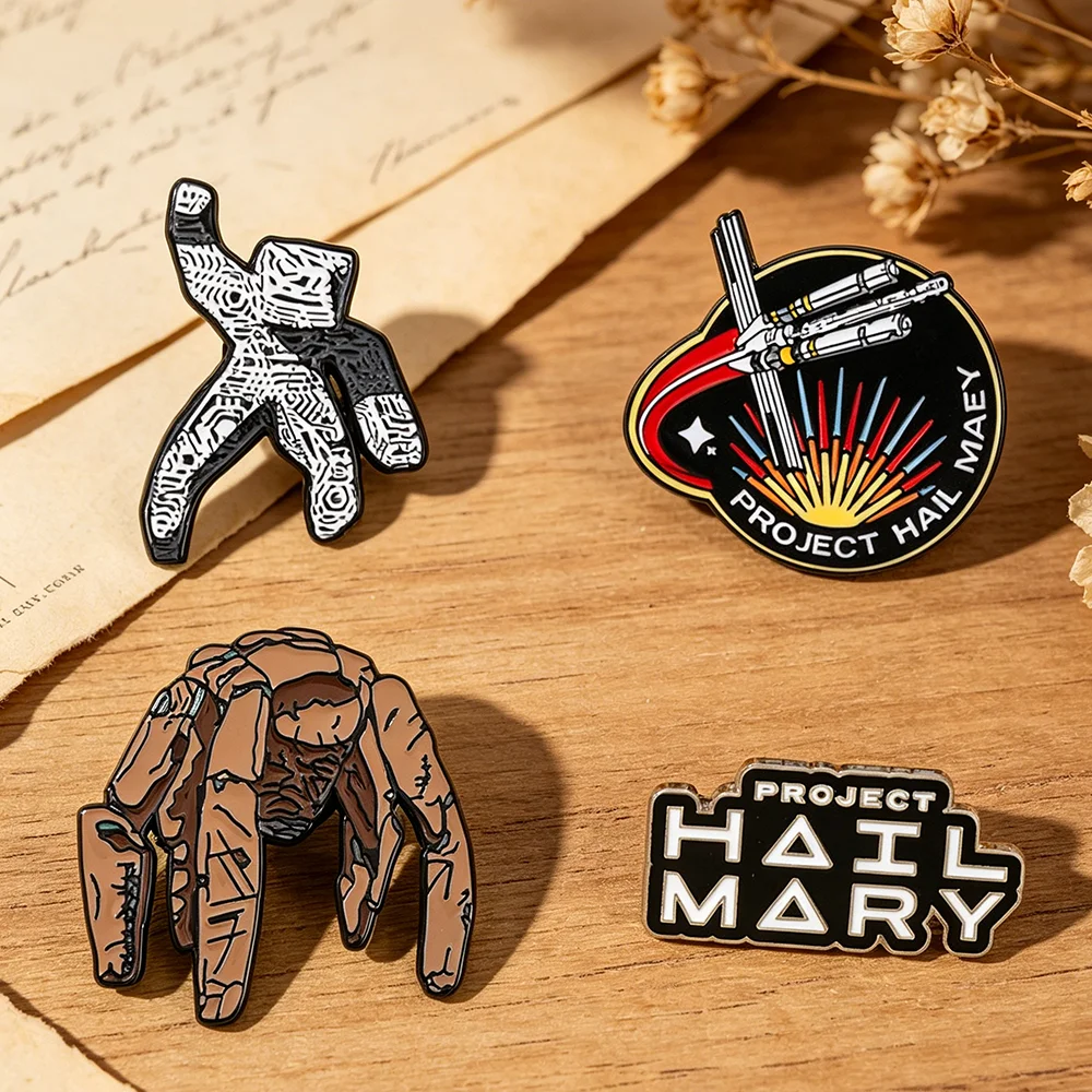 4pcs Project Hail Mary Enamel Pins - Rocky Alien Grace Sculpture Spaceship Sci-Fi Collectible Badges for Fans