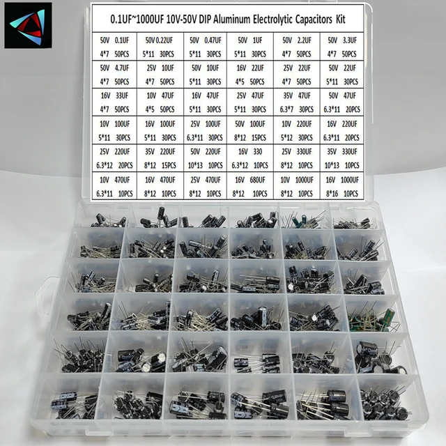1000 sztuk/partia 0.1UF-1000UF 36 wartości aluminium 10-50V Mix kondensator elektrolityczny różnorodny zestaw i pudełko do przechowywania