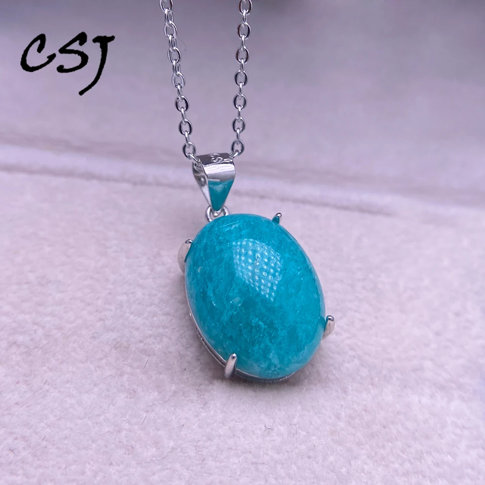 Trendy Natural Amazonite Pendant 925 Silver Gemstone Oval 12*16mm Good Color Necklace for Women Dainty Jewelry Gift