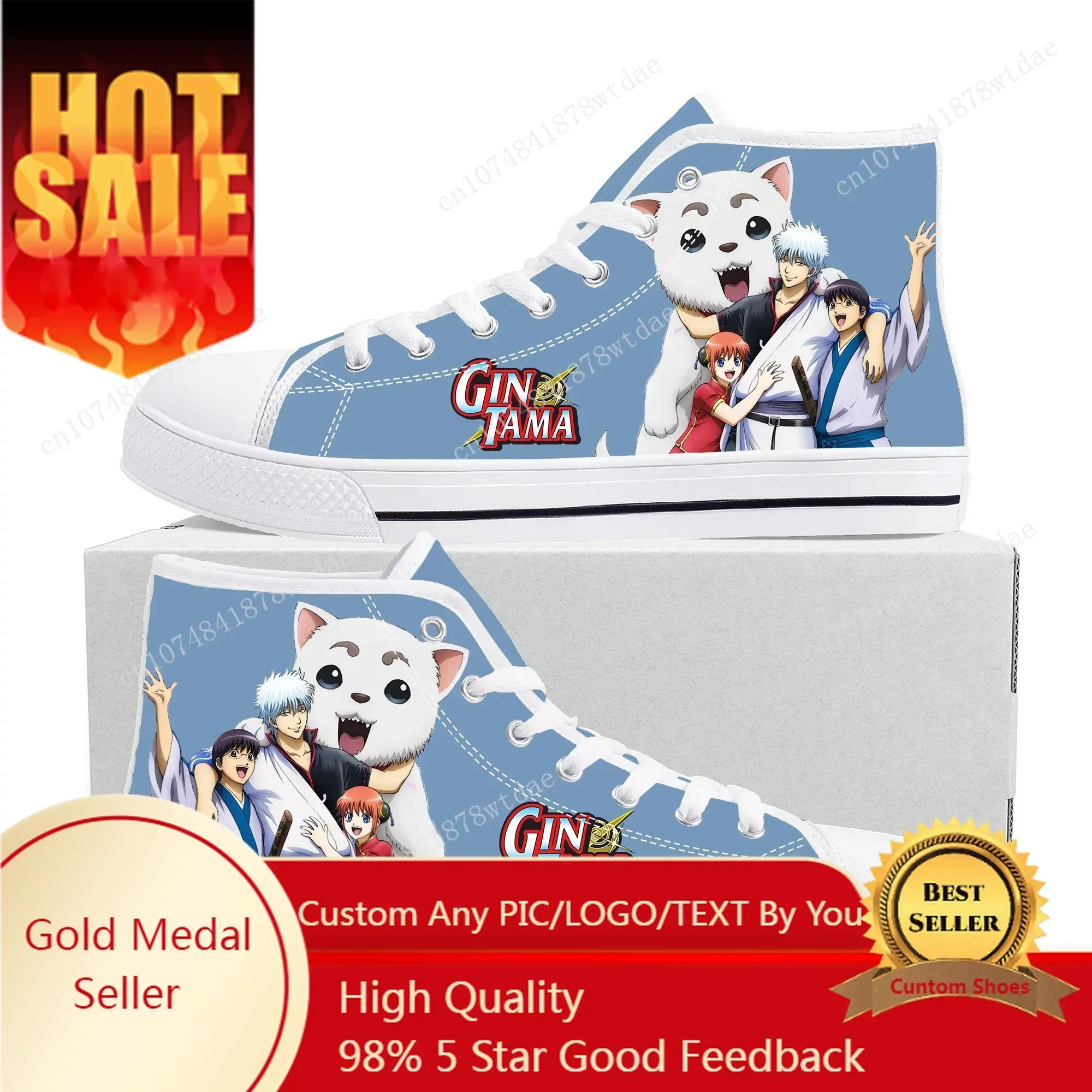 Gintama High Top Sneakers Mens Womens Sakata Gintoki High Quality Canvas Sneaker Comics Manga Couple Customized Shoes