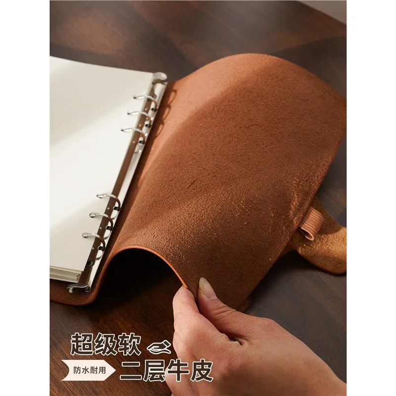 A5 Leather Loose Leaf Notebook Cover with Card Pocket, Refillable Business Notepad Shell, 100gsm Acid Free Paper, 80 Sheets