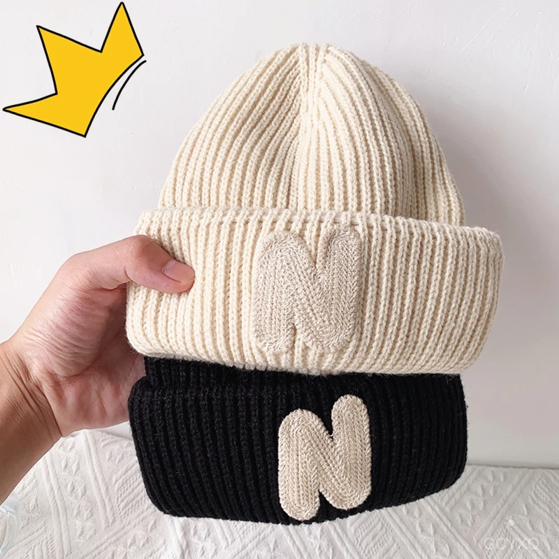 ins Korean version of everything autumn and winter children melon skin wool hat alphabet hat boys and girls baby pullover knitte