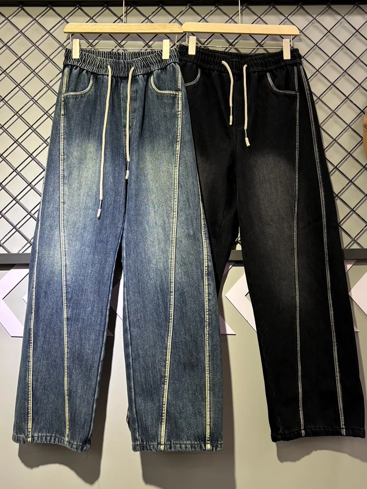 

Retro American Waed out Jeans Men Casual Versatile Long Pants Cool Trendy Spring Autumn New Sle Thi Denim Cotton Blend