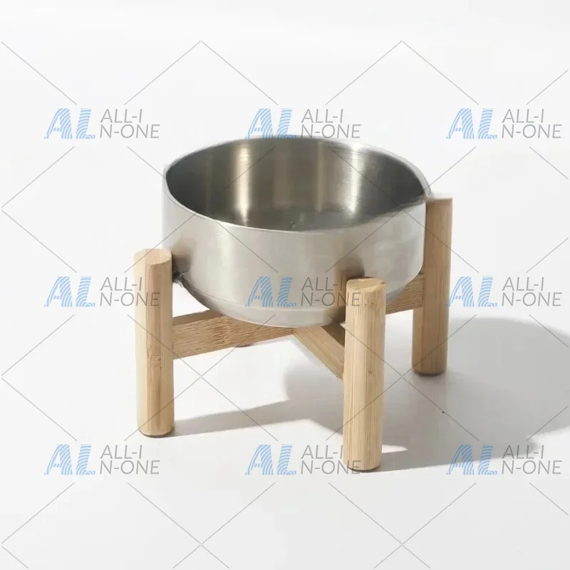 Stainless Steel Wooden Frame Cat Bowl Large-capacity Food Bowl Protecting Cervical Vertebrae Pet Feeding Supplies Accessories