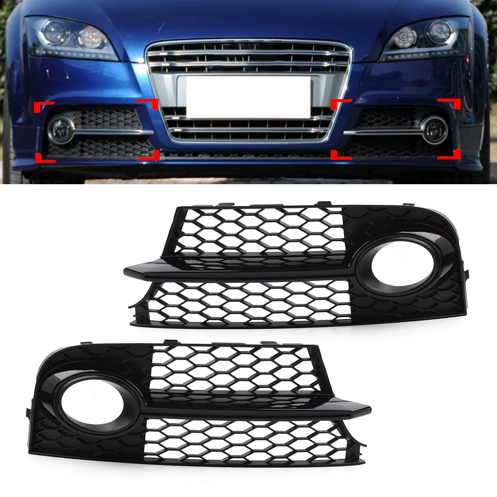 1 Pair Car Front Bumper Black Honeycomb Mesh Fog Light Grille Cover For Audi TT MK2 S-LINE TTS 2011-2014