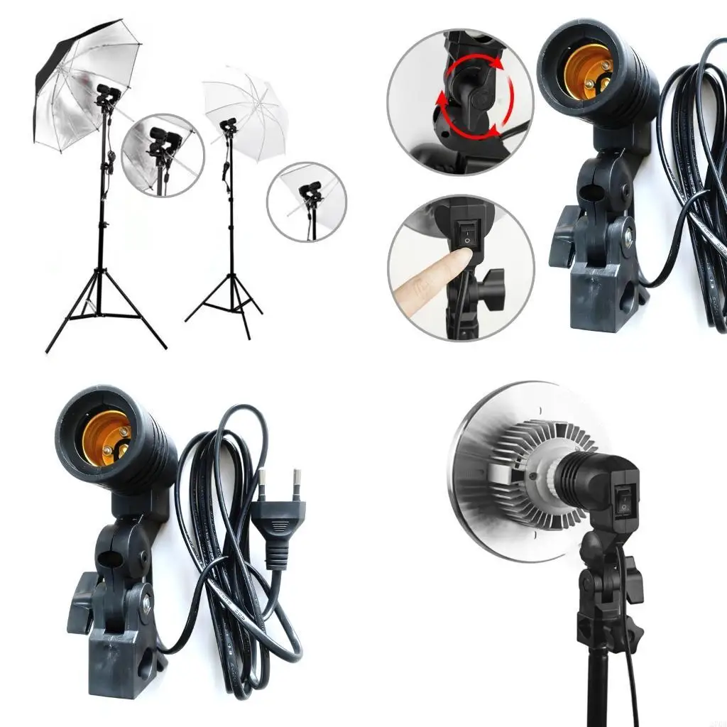 E27 Light Socket Mount with Build In Umbrella Holder and Extension Long Power Adapter Cable for Photography