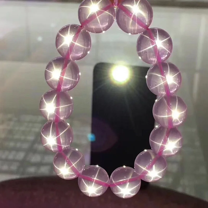 

7A Natural Starlight Pink Rose Quartz Crystal Bracelet Six-Pointed Star Ross Quartz Pink Crystal Gift