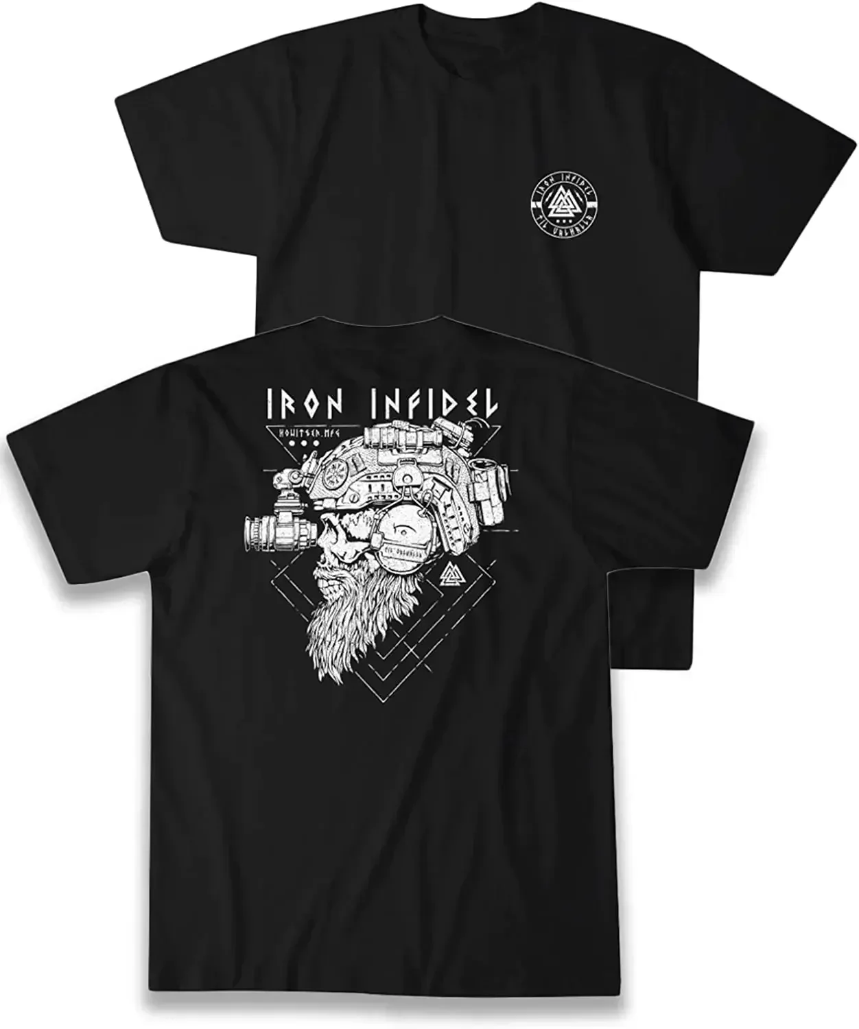 Family Matching T‑Shirt Black Dark Tactical Bearded Skull Helmet Optic Gear Geometric Frame Retro Sharp Font LargeBackStreetwear