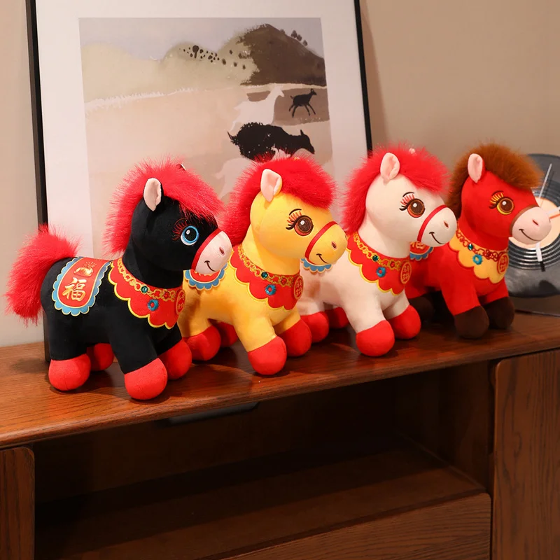 Boneka Maskot Selamat Tahun Baru 2026 Kuda Keberuntungan Merah Mainan Boneka Mewah Chinatown Boutique Dekorasi Kuda Poni Hadiah Festival Hadiah Anak ﻿