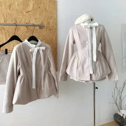 Winter Aesthetic Elegant Sweet 2 Piece Sets Woman Y2k Design Warm Coat + High Waist Pants Female Button Korea Style Chic Outfits