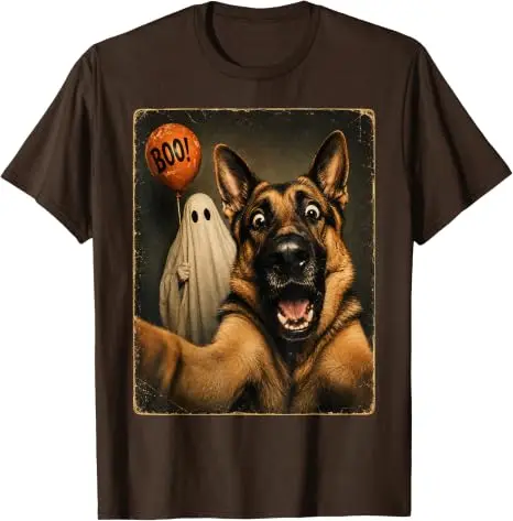Deutscher Schäferhund Halloween Geister-Selfie Boo Hund Meme Grafik T-Shirt Y2k Gruselige Jahreszeit Hundeselfie Grafik Kleidung für Frauen Männer – Detail 11