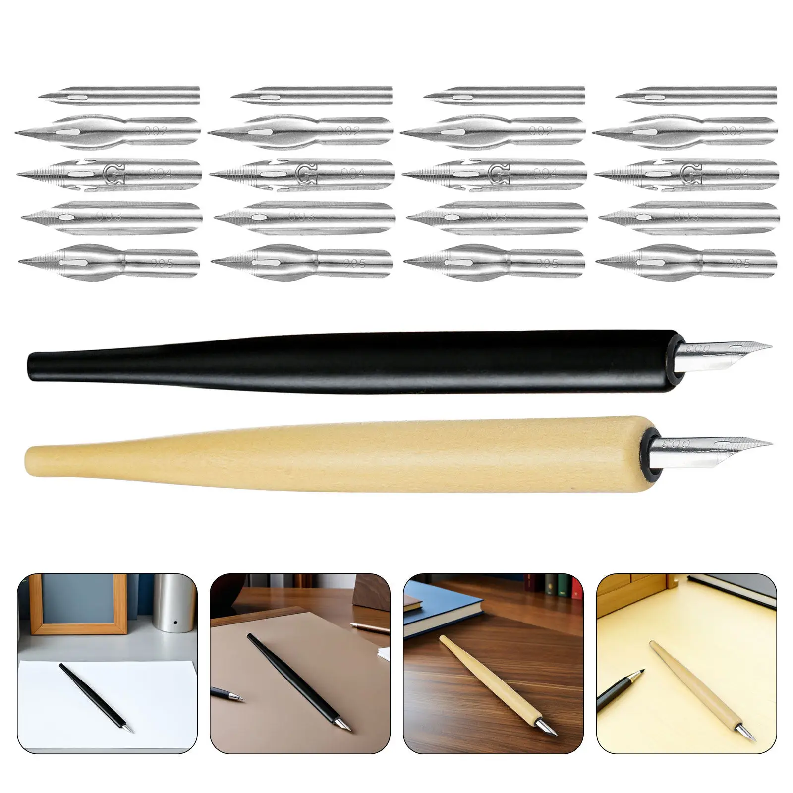 

2Sets Dipping Pen Nibs for Artists Wood Handle Fountain Pen with Interchangeable Tips for Fine Line Sketch Ink Control Smooth
