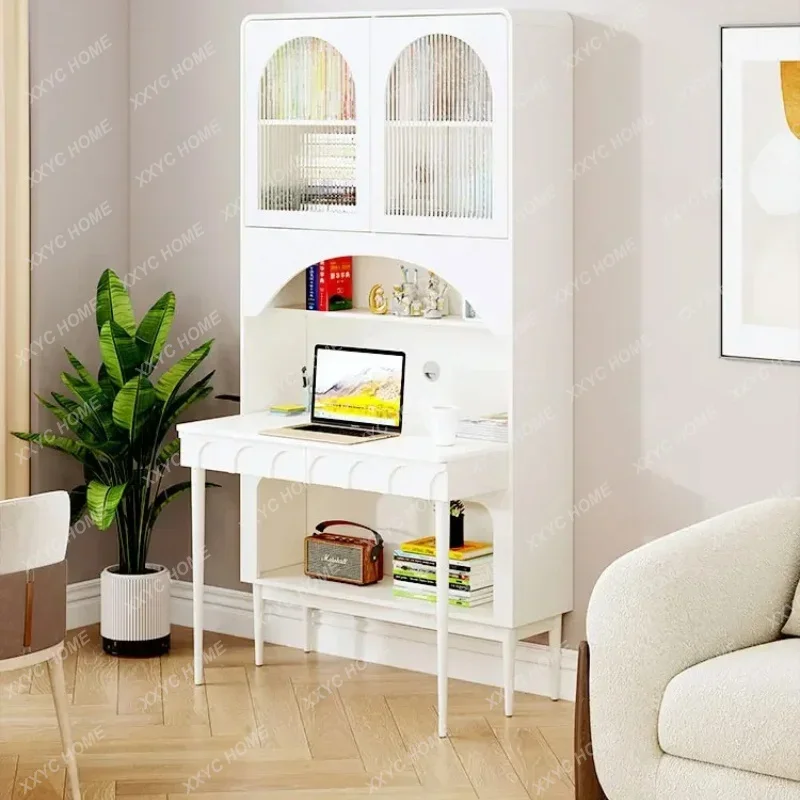 LDesk Book Integrated Student Household Computer Desk Folding Bedroom White Bookcase One-Piece Desk Cabinet Comb