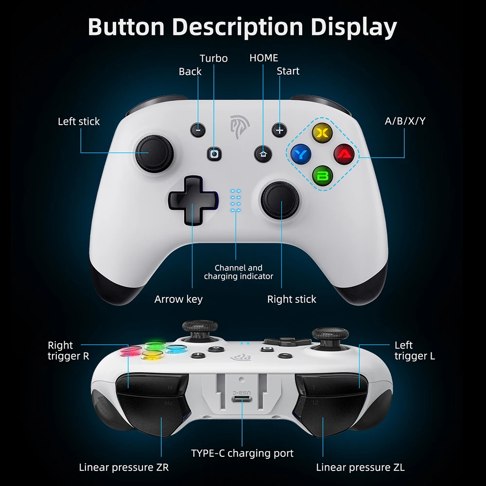 EasySMX 9124 Bluetooth Gamepad, Wireless Gaming Controller for Nintendo Switch, Android iOS Phone, MacOS, PC, Steam Deck