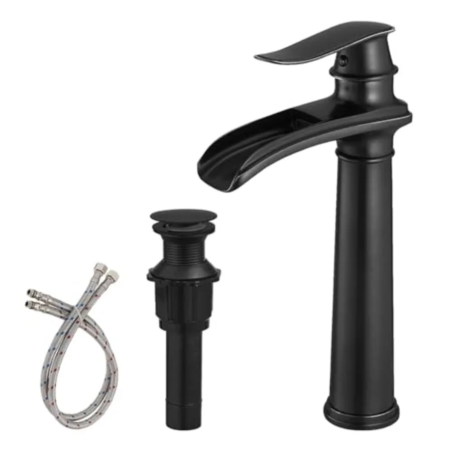 

Vessel Sink Faucet Waterfall Bathroom Faucets Single Hole Single Handle Bathroom Sink Faucet Tall Vessel Brass Faucet with Pop