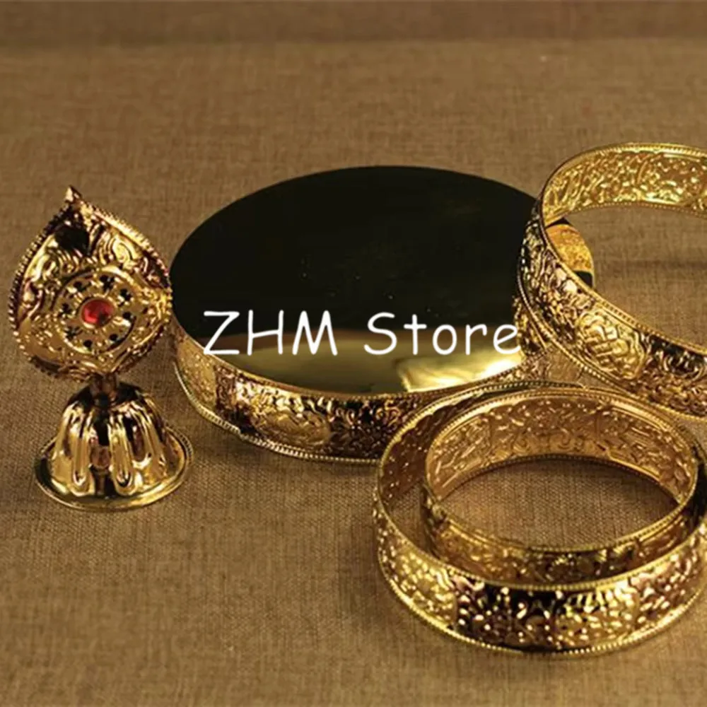 18cm Gold/Silver Big Size Auspicious Symbol Manza Carving Alloy Metal Buddhist Home/Office Putting Decorate Dish/Plate/Tray Base
