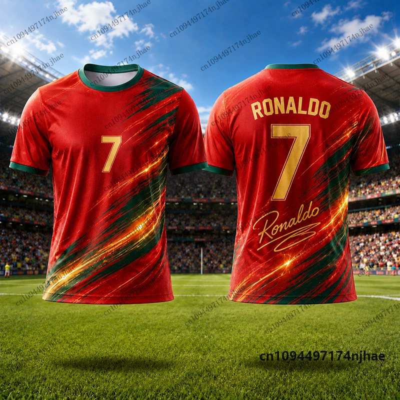 2-teiliges Outfit Kinder-Trainingsanzug Ronaldo # 7 T-Shirt+Shorts-Sets für Portugal-Fans, Fußballanzug, Sportbekleidung für Kinder/Erwachsene – Detail 9