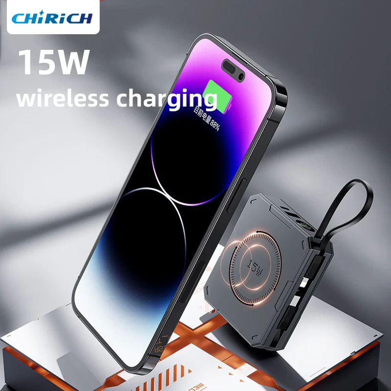 10000mAh Magnetic Wireless Power Bank Fast Charging 22.5W Mini Portable External Spare Battery With Cable For iPhone Samsung