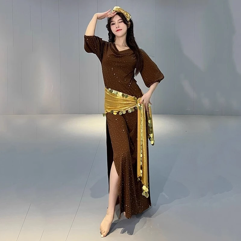 Robe de pratique folklorique Baladi personnalisée, Costumes de danse du ventre, ensemble de Robe une pièce pour uniformes d'équipe pour femmes avec pantalon de sécurité