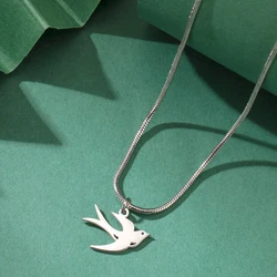 Teamer Swallow Stainless Steel Pendant Necklace Women Girls Double-layer Snake Chain Bird Animal Jewelry Friend Gift 2026 New