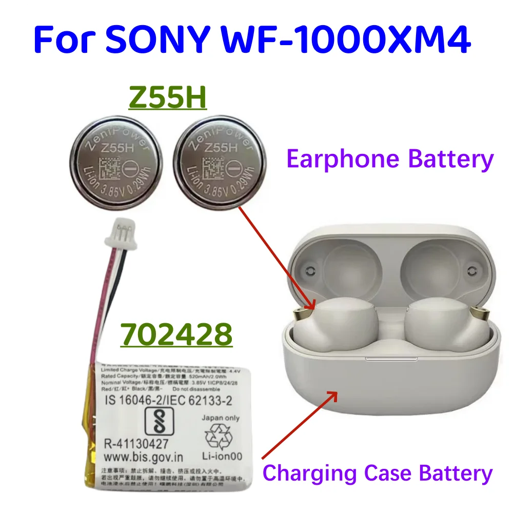 702428 For ZeniPower Z55H 3.85V 75mAh Battery For SONY WF-1000XM4 1000XM4 XM4 Bluetooth Earbuds Headset Batteria+Free gift Tools