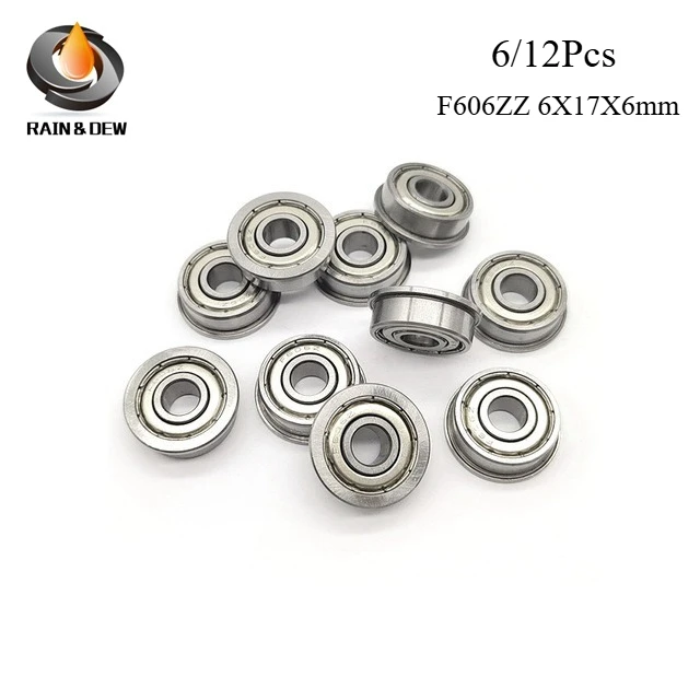 

6/12Pcs F606ZZ Flange Bearing 6x17x6 mm ABEC-7 Flanged Ball Bearings Bushing Ball Bearings