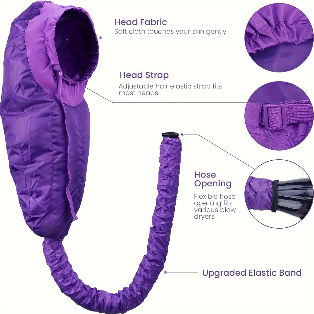 1Pcs Bonnet Hooded Hair Dryer Attachment, Adjustable Deep Conditioning Cap, Drying Heat Cap With Elastic Strap For Curly Hair