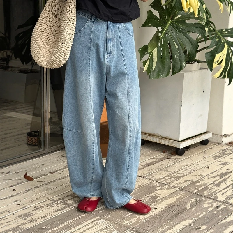 

Lightweight Washed Denim Jeans High Waist Wide Leg Casual Style mid Stretch Loose Fit Ladies Jeans for Summer Season