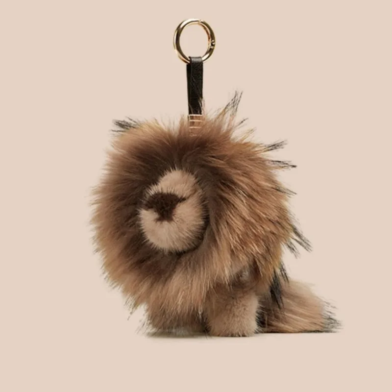 Luksusowy brelok z prawdziwego futra norek z lwem Śliczna pluszowa torba Breloki samochodowe Ozdoby dla kobiet Lusterko wsteczne Wiszące prezenty Dziewczynki Dzieci