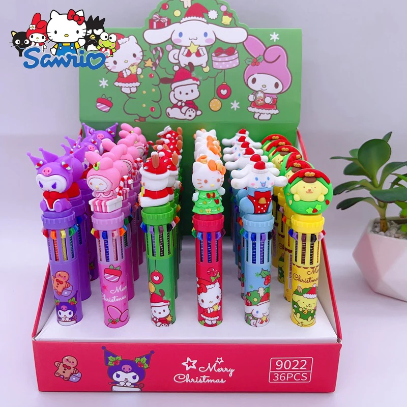 New Sanrio Cute Cartoon Silicone Head Ten Color Ballpoint Pen Color Marker Christmas Stationery Gift Child Drawing Pen Wholesale