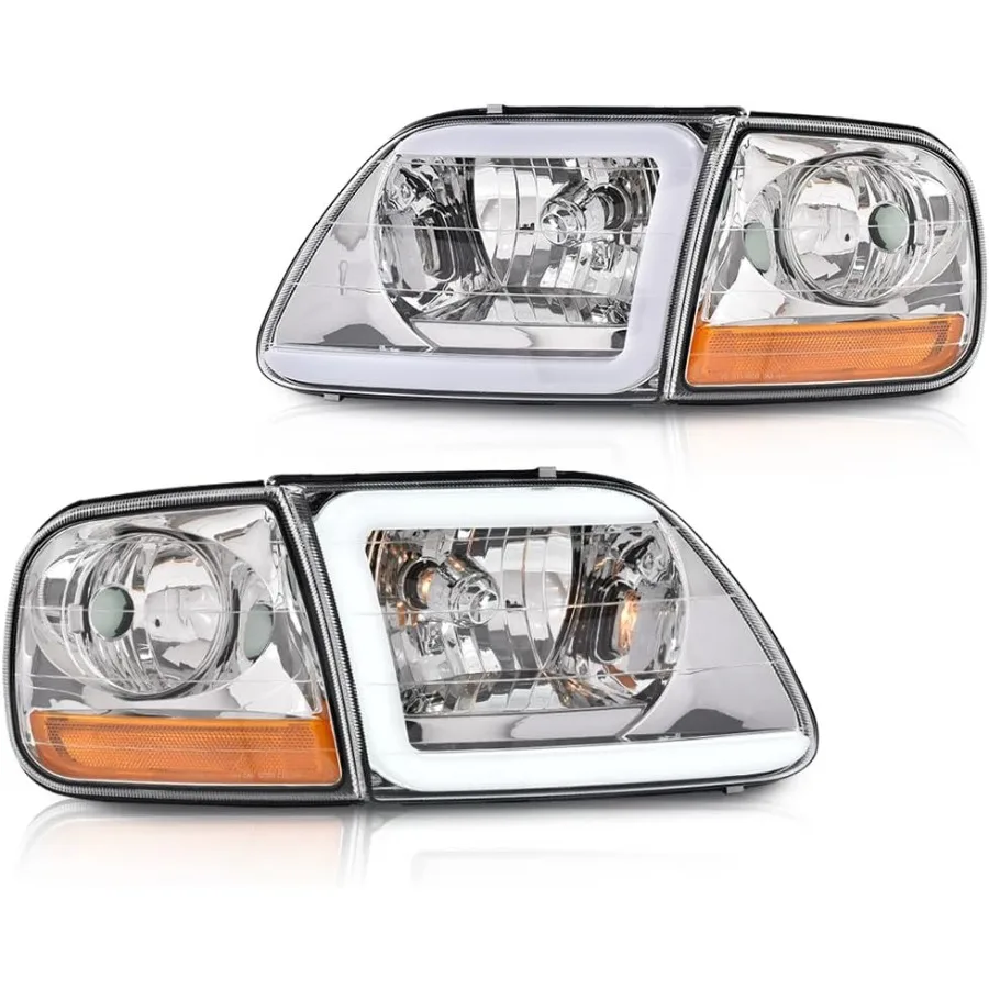 

LED DRL Front Headlights Headlamps Assemblies and Corner Parking Lights Compatible with Expedition 1997-2002 Fit Heritage 2004