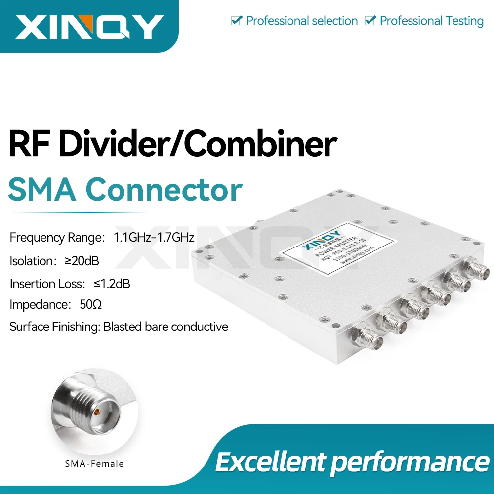 XINQY 1-Way to 8-Way Microstrip Power Divider, L-Band Antenna Signal Splitter, SMA Female, 1.1-1.7GHz, Available for 10MHz Timing
