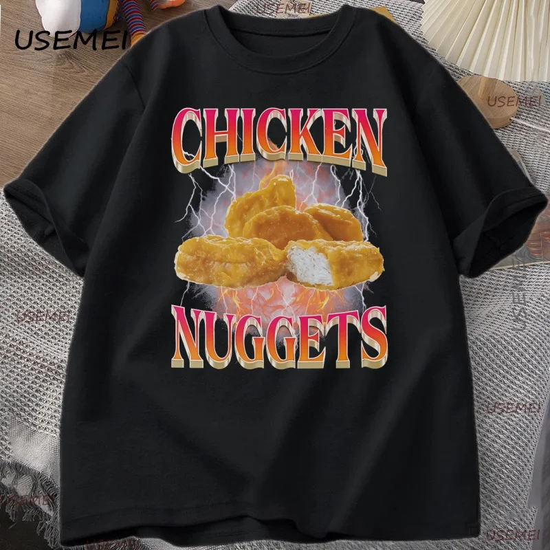 Funny Chicken Nuggets T-shirt Men 90s Vintage Cotton Short Sleeve Tshirt Casual Round Neck Graphic T Shirts Loose Printed Tees