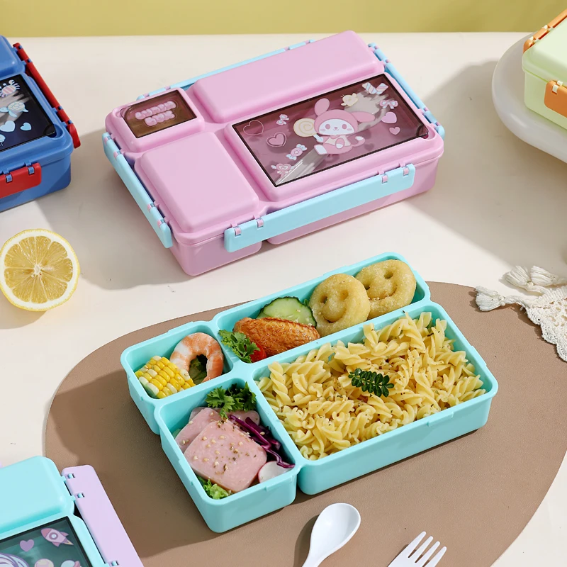 

Мультяшный длинный прямоугольный разделенный ланч-бокс с крышкой, пластиковая герметичная коробка для фруктов, специальный контейнер для еды для детей