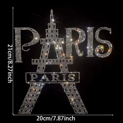 Eiffel Tower Rhinestone Iron-On Transfer Decal, DIY Sparkling Fashion Paris Lettering Design for T-Shirts, Sweatshirts