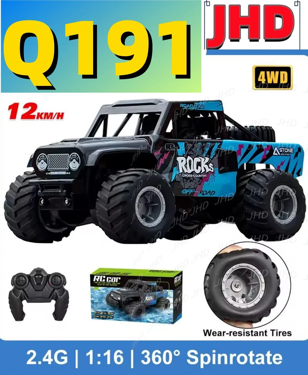 

JHD New JJRC Q191 Remote Control Car 2.4G 360° Rotation Waterproof Remote Control Car Multi-terrain Off-road Q191 Climbing Car