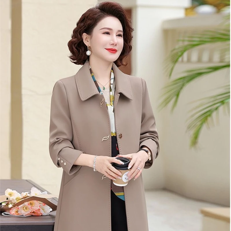 

Fashion New 2025 Khaki Red Coats Women's Trench Coat Loose Spring Autumn Jackets Single Breasted Long Sleeve Casual Windbreaker