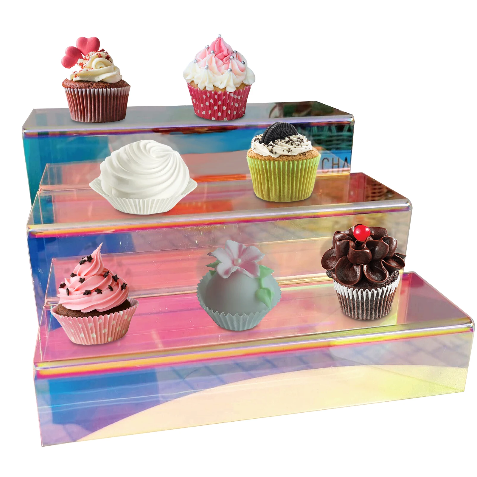 

Iridescent Acrylic Display Riser 3pcs Riser Display Stands Acrylic Risers For Cupcake Dessert Candy Bar Perfume Display