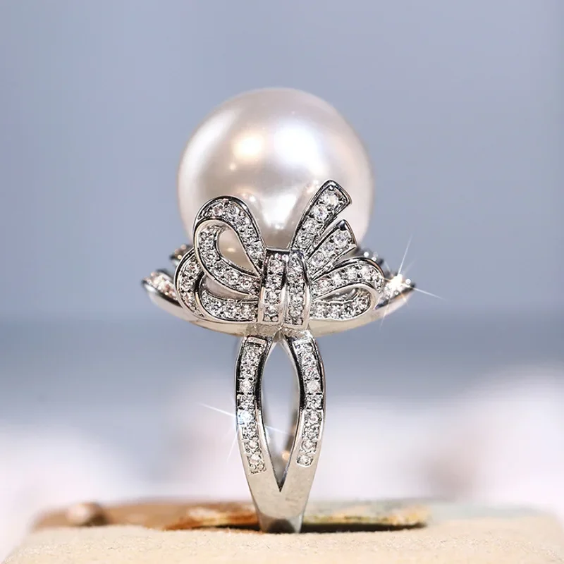 2026 New European and American Light Luxury Style Small Fragrance Ring, Pearl Bow Design, Fashionable and Elegant Jewelry