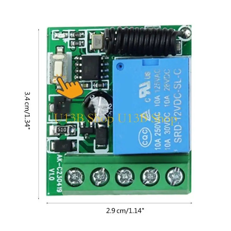 U13BワイヤレススイッチDC12V 1CHミニリレーモジュール433MHz RFトランスミッターLED照明用のリモートコントロール、CAR