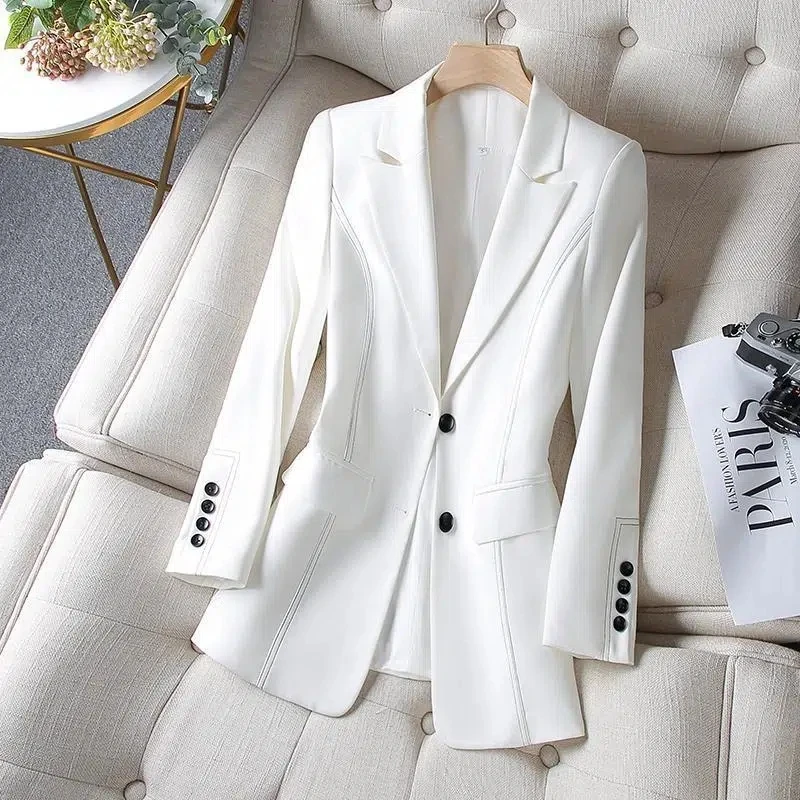 Bright Line Decoration Suit Jacket Women\'s 2023 New Spring Autumn Women\'s Clothing Fat Sister Slim Thin Blazer Suit Jacket Top