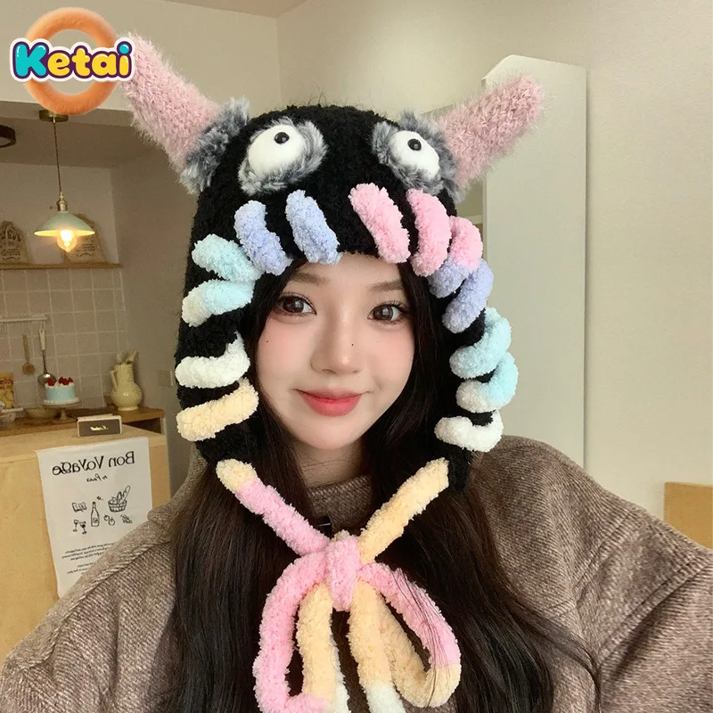 Cappelli di peluche da donna per l'inverno all'aperto, calore e protezione per le orecchie, cappelli Lei Feng, pullover astratti dei cartoni animati, cappelli da pescatore