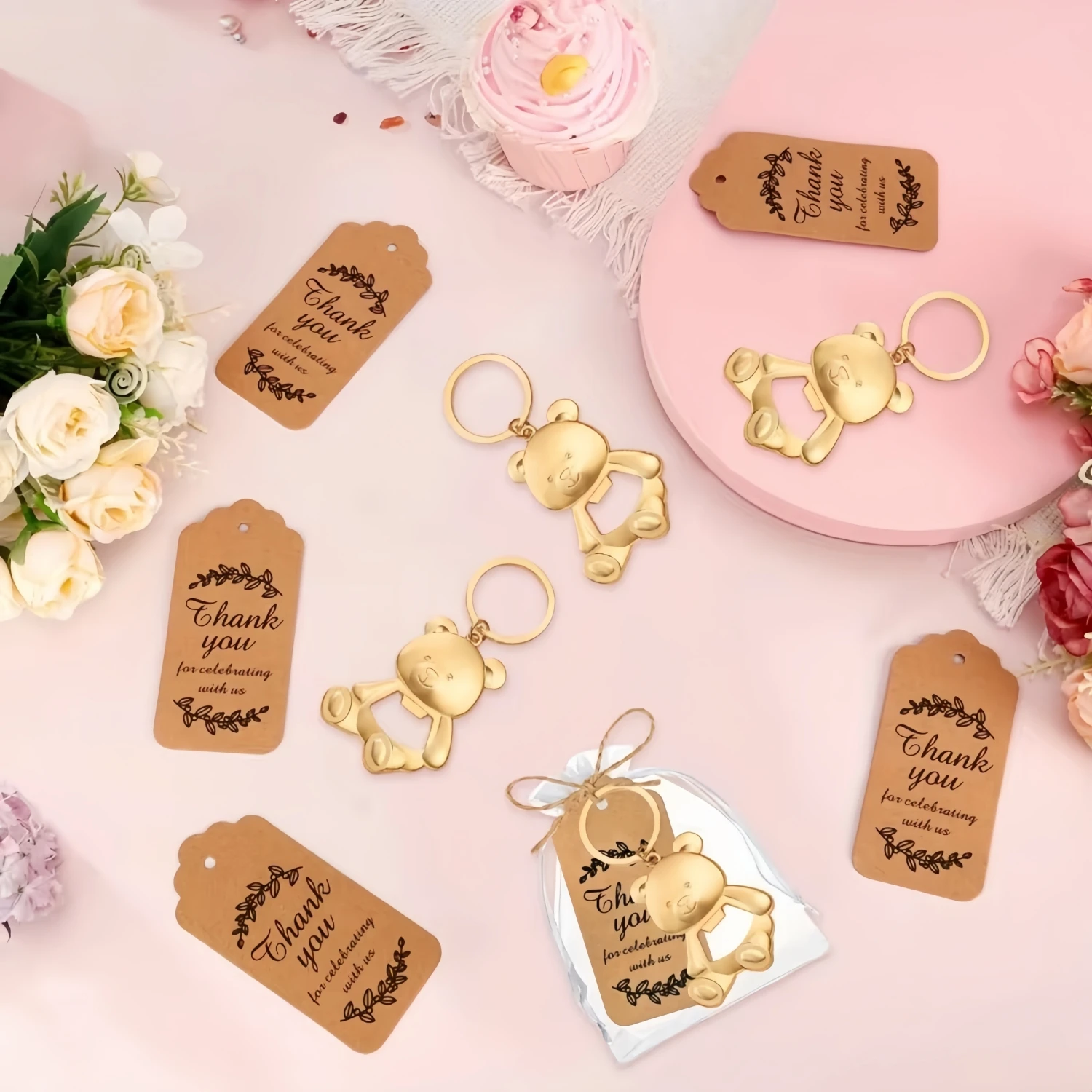15 Stück/5 Sets Goldener Bären-Schlüsselanhänger Flaschenöffner Geschenk, geeignet für Geburtstagsfeiern, Halloween, Weihnachten und Party-Geschenksets – Detail 2