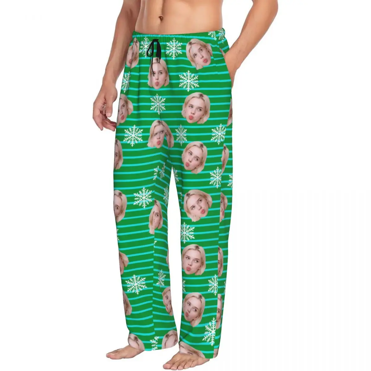 Christmas Face Photo Personalized Custom Pajama Pants Sleepwear for Men Elastic Waistband Sleep Lounge Bottoms with Pockets