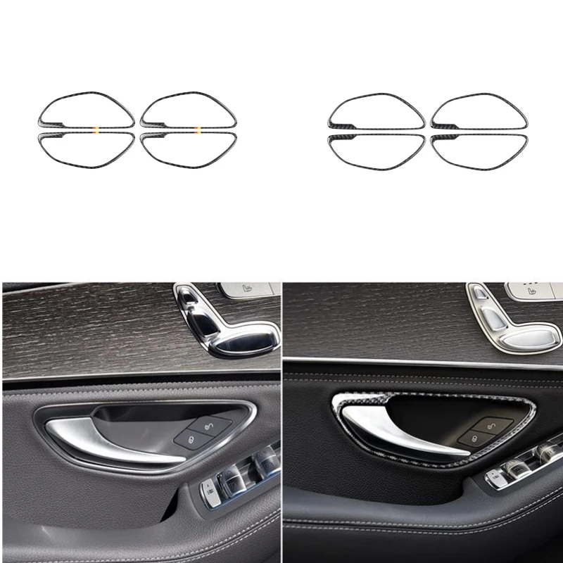 

4 шт., декоративные накладки на внутреннюю дверную ручку Mercedes Benz C Class W205 2015-2018 GLC X253 2016-2018 углеродное волокно